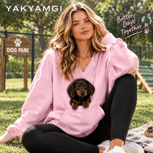 V Neck Sweatshirt with Dog Pouch Women Pet Carrier Pullover Kangaroo Pocket - image 6