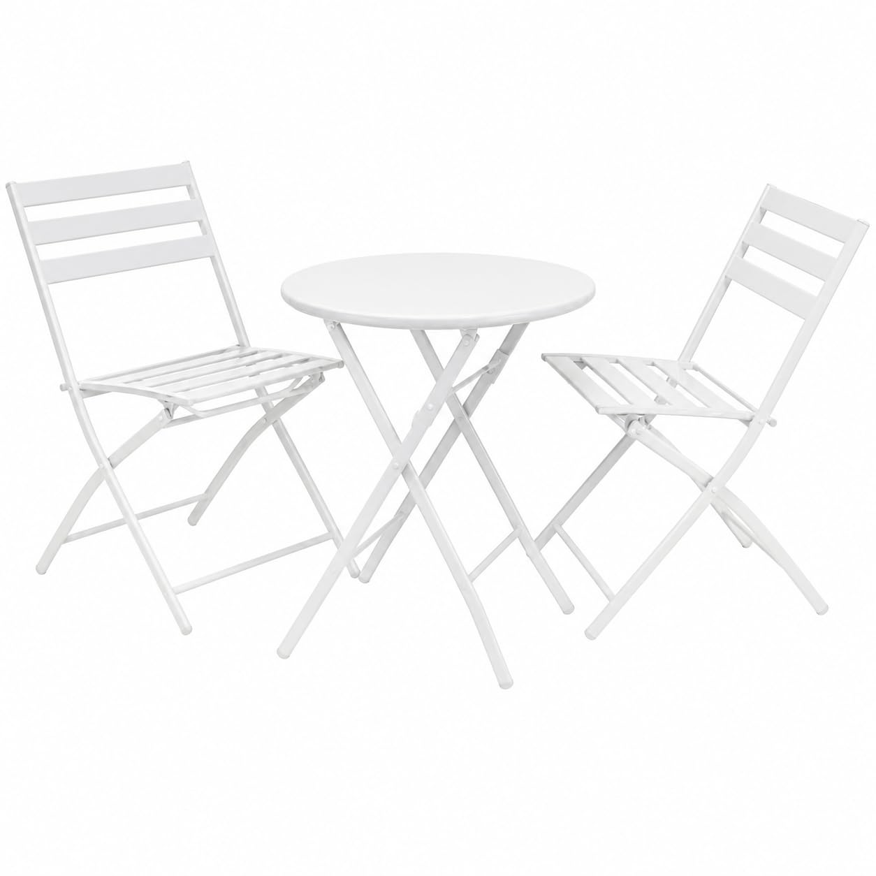 Set Tavolo e 2 Sedie Pieghevoli da Giardino per Balcone (Bianco) | Set bistrot da esterno, tavolo con 2 sedie richiudibili, ideale per balcone e terrazza, pratico e salvaspazio