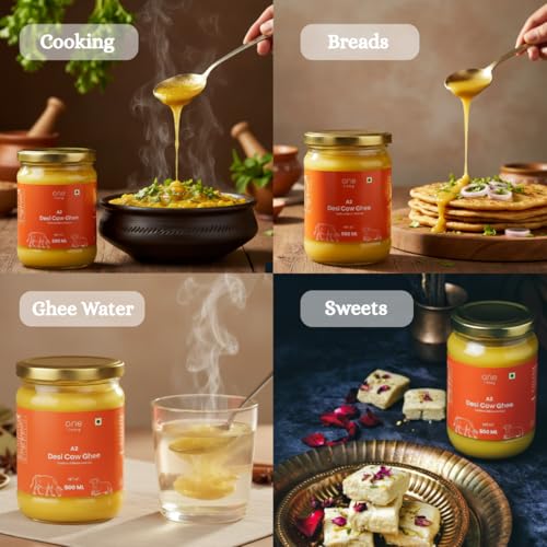 Image of A2 Desi Cow Ghee 500ml, Traditional Bilona Method Ghee, Pure Natural, Healthy, Organic Desi Ghee, Perfect for Cooking, Glass Jar, 500ml