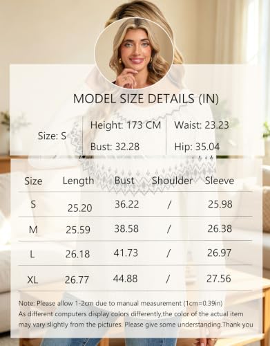 Image of Women's Fair Isle Sweater Crew Neck Long Sleeve Heart Sweater Vintage Tops