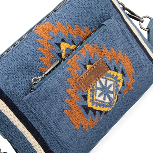 Image of Wrangler Western Aztec Crossbody Bags for Women Multi Pocket Over Shoulder Crossbody Purse with Guitar Strap