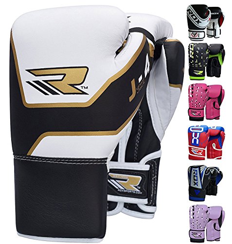 RDX Maya Hide Leather Kids Boxing Gloves, 6oz, White,White,6oz