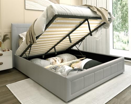 Blisswood Ottoman Bed With Memory Foam Mattress, 4ft Small Double Upholstered Bed Frame, Ottoman Bed With Storage & Wooden Slats Small Double Bed (4ft, 204 x 130 x 85 cm With Mattress Included)