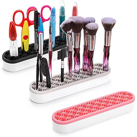Elsjoy 3 Pack Silicone Makeup Brush Holder, Desktop Cosmetic Organizer Pen Holder, Sewing Tool Holder Beauty Tool Organizer Stand for Brush, Scissors, Toothbrush Cover