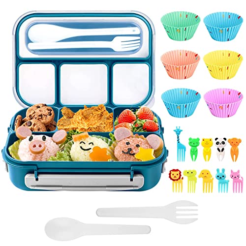 YANSYUN Brotdose Kinder mit Fächern und Besteck Bento Box Set Erwachsene 1300ML, BPA Frei Lunchbox mit 4 Fächern Cover