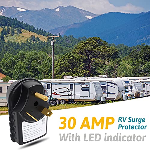 Rv Surge Protector 30 Amp,Portable Adapter Circuit Analyzer With Led Indicator Light 30 Amp Male To 30 Amp Female For Rv Trailer(22500A Max Spike, 1050 Joules,Etl Listed) #TOP1