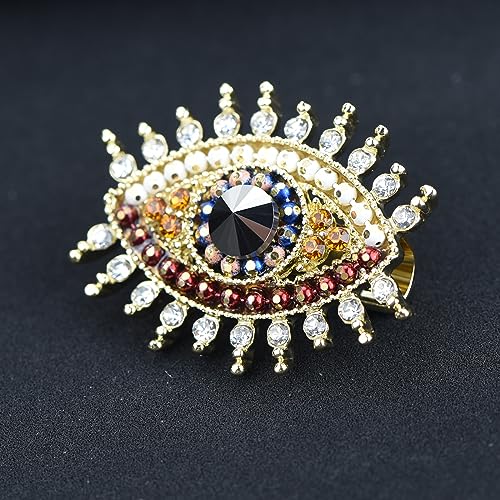 Image of Retro Evil Eye Brooch Fashion Unique Crystal Pearl Abstract Eyes Brooches Pin Badge for Women Bridal Jewelry Gift