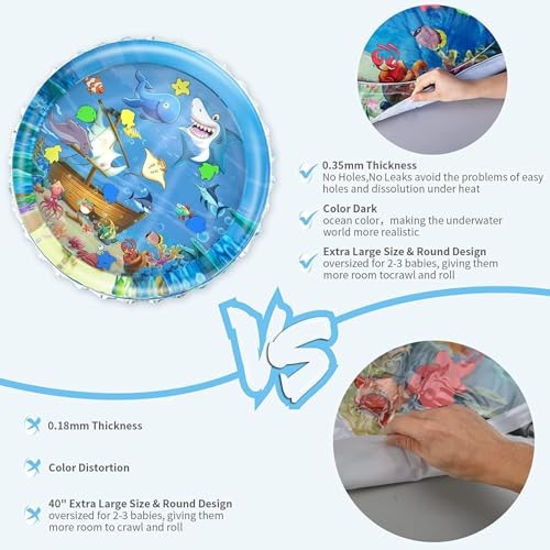Image of (MultiColor,Multi design) Baby Water Play Mat for Tummy Time - Inflatable Sensory Activity Mat with Sea Animals, BPA-Free & Leakproof Water Mat for Infants and Toddlers (3-24 Months)(100x100 CM)