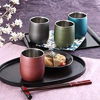 漆磨カップ2個セット　ペアカップ　二重ストレート　パール塗 ステンレス 2重構造 山中塗 カップ | 白檀 ストレート | 二重構造 黒×赤セット | ウチキ