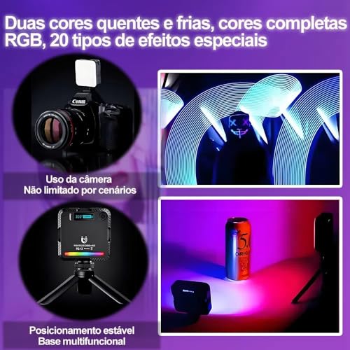 Luzes de vídeo RGB, Luz de CâMera Led 360° Iluminação PortáTil Colorida Para Fotografia com 3 Sapato