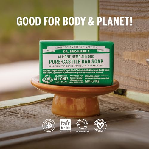 Dr. Bronner's - Pure-Castile Magic Bar Soap (Almond, 5 oz, 6-Pack) - Made with Regenerative Organic Certified Oils- For Face, Body & Hair, Gentle, Vegan Bath Soaps for Men & Women, Non-GMO - Image 4