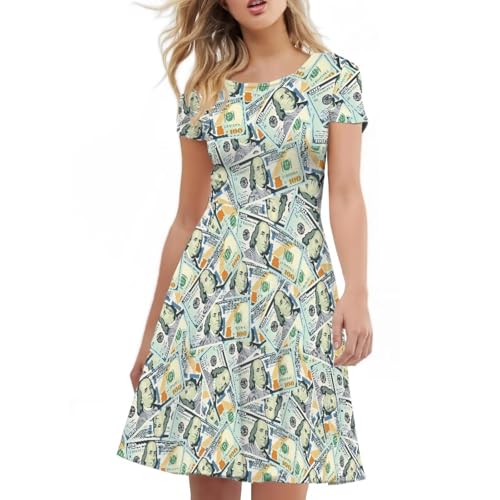 Image of AFPANQZ Womens Casual Summer Lightweight Vintage Dress Short Sleeve Midi Dress Knee-Long Luxury Formal Dress