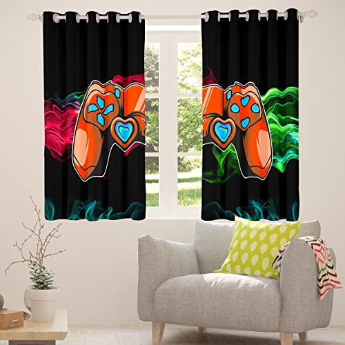 Homemissing Boys Gamer Window Curtains for Bedroom Living Room Video Gaming Curtains Kids Game Controller Window Drapes Orange Red Red Green Flame Window Curtains W66*L72 - Image 4