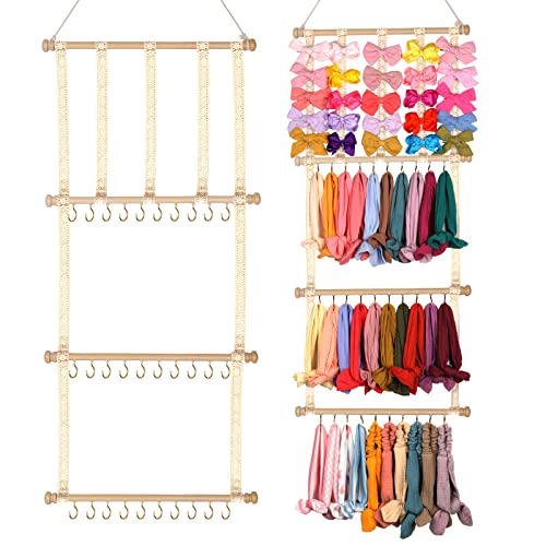 Image of Subesty Hair Bows Holder Organizer for Girls Hair Bows, 30 Hooks Baby Headband Hair Accessories Organizer Storage Newborn Bow Holder for Wall, Room, Door or Closet