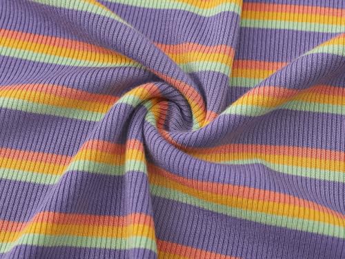 Image of Girls Striped T-Shirt Lettuce Trim Short Sleeve Top Size 6-16 | Soft stretch ribbed knit fabric, breathable blouse,summer outfit for big girls & teen, for school, party and daily activity
