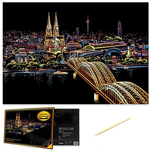 C-pop Scratch Art Scratch Paper DIY Night View Scratchboard for Adult and Kids,Night View Series Size 16'' x 11.2'' (Cologne)