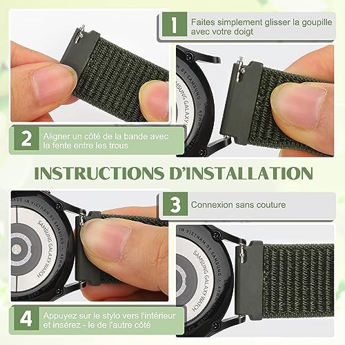 20mm Nylon Armband Kompatibel Mit Samsung Galaxy Watch 7/6/5/4/FE 40mm 44mm, Watch 5 Pro 45mm, 6 Classic, 4 Classic, Active 2, Garmin Vivoactive 5 - Uhrenarmband für Damen Herren – Bild 4