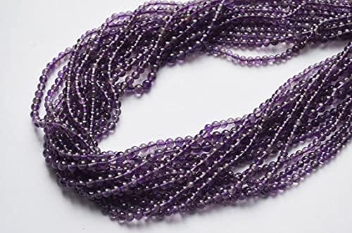 Amethyst Smooth Round véritable, fil de pierres fines haut de gamme 3 mm