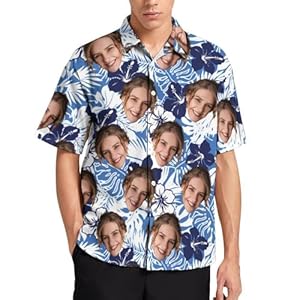 Custom Hawaiian Shirt with Face, Personalized Button Down Shirts Short Sleeve Customized Tropical Beach Shirts for Men