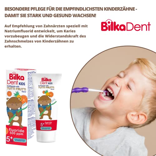 BilkaDent Kinderzahnpasta 5+ Jahre – Zahncreme für Kinder mit Tutti-Frutti-Geschmack, 500 ppm Fluorid, für Milchzähne & bleibende Zähne, 50 ml – Bild 4