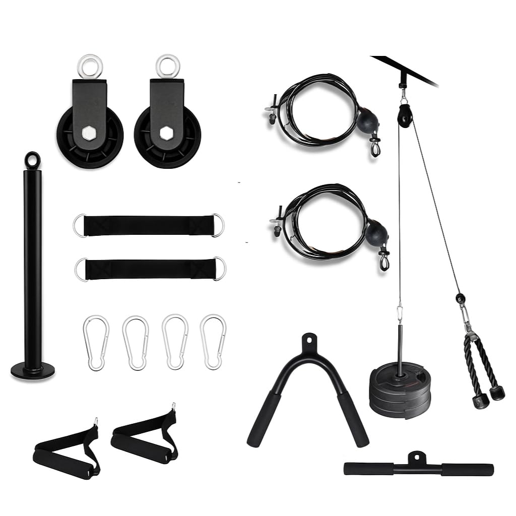 LAT Pulley Cable System for Home Gym | 360° Rotating LAT Pull Down & Tricep Workout Attachment with Weight Loading Pin | Supports Up to 100KG