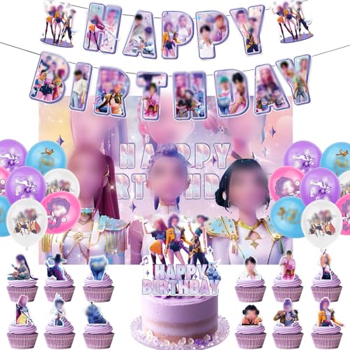 VLYX Kit de Decoración de Fiesta de Cumpleaños - Set temático con pancartas, topper para cupcakes y globos para fiestas infantiles