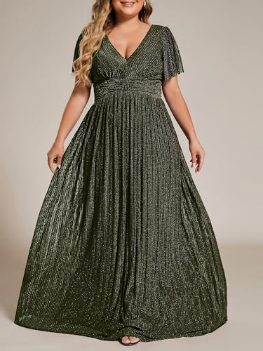 Image of Ever-Pretty Women's Plus Size Glitter Formal Dresses for Curvy Women A Line V Neck Gala Mother of Bride Dress Evening Gown