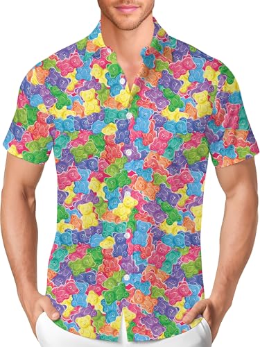 PAGYMO Chemise hawaïenne boutonnée à manches courtes pour homme, Mhws-025555, Taille L