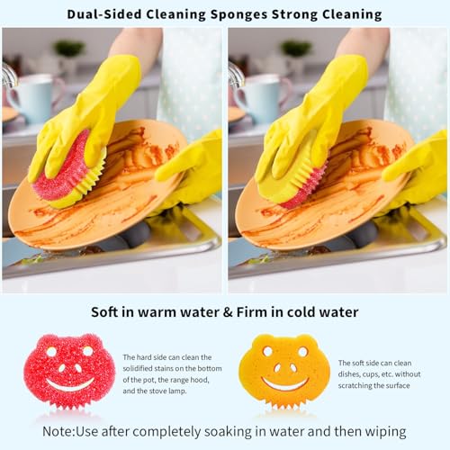 Image of 9 Pack Scrub Sponge, Dual-Sided Temperature Controlled Kitchen Sponge for Dishes,Cute Frog Scrub Sponges Household Cleaning Pads Bathroom Wall Cleaner Multi-Functional Cleaning Sponges