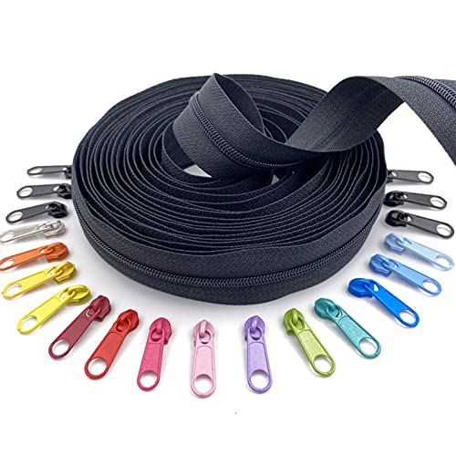 Lfang-Cremalleras 20pcs 10 metros con cremallera por el patio con deslizadores de cremalleras de color de multic para la ropa de bolsas Tailor Costura artesanales, Duradero en uso