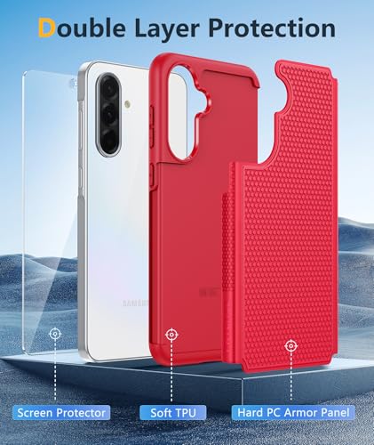 Image of FNTCASE for Galaxy A36-5G Phone Case - A56-5G Military Grade Drop Protection, 14ft Drop Tested, Screen Protector Included, Anti-Slip Matte Textured, TPU+PC Dual Layer Shockproof Cover (Red)