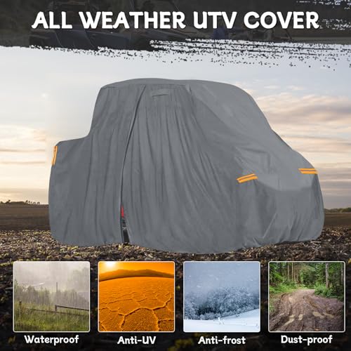 Image of Waterproof UTV Cover Compatible with Polaris General 4 Seats, 6 Layers All Weather Cover with Air Vents, Door Zipper and Windproof Buckles and Bands for Rain Snow Dust Protection