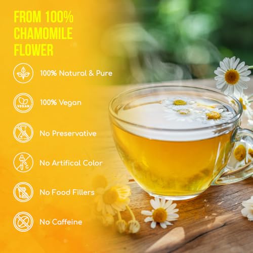 Image of FRESHDRINKUS, 135 Chamomile Tea Bags, 100% Natural and Pure Chamomile Flowers, Eco-conscious Tea Bags. Chamomile Flower Herbal Tea. No Sugar, No Caffeine, No Gluten, Vegan.