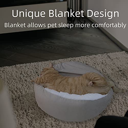Peswety Cuddle Dog Bed Cat Bed Donut Small Pet Medium Cover Washable Clearance Snuggler Soft Plush Attached Blanket… - Image 5