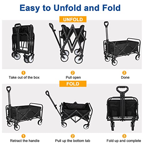Collapsible Wagon Cart,Portable Folding Wagon, Heavy Duty Utility Foldable Outdoor Garden Wagon Cart For Sports, Shopping, Camping #TOP2
