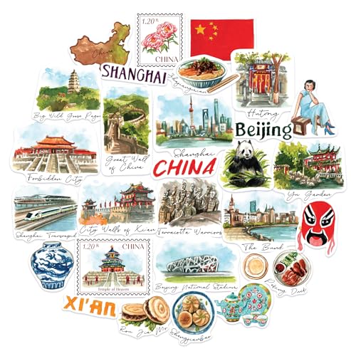 Navy Peony China Travel Stickers (28pcs) Watercolor Decals