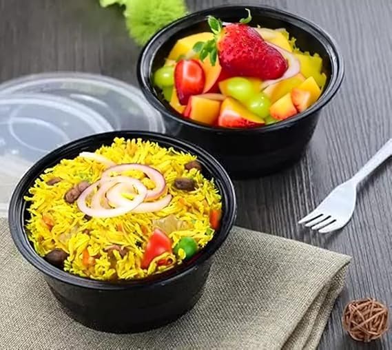 Image of Original 500ml Round Food Containers - Set of 20 | Airtight Reusable Containers | Microwave Safe | For Meal Prep, Food Delivery, Kitchen & Fridge Storage (Black)