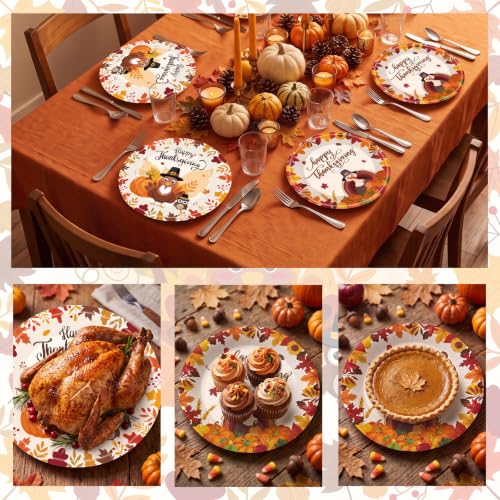 40 Pcs Happy Thanksgiving Plates - Turkey Paper Plates, Fall Leaves Turkey Give Thanks Plate, Disposable Thanks Giving Plate for Autumn Holiday Harvest Thanksgiving Party Supplies Decor Favors - image 6