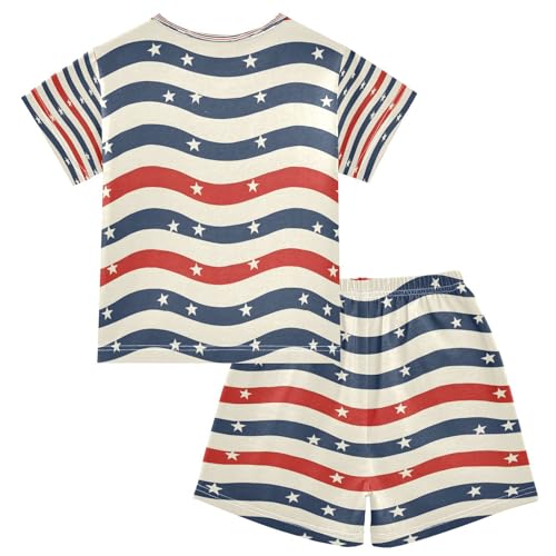 senya Short Sleeve Pajamas Sets Summer Cotton Sleepwear Stripes American Flag2