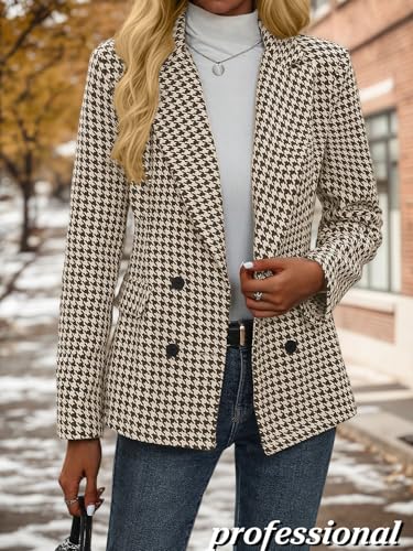 Mina Self 2025 Fall Women's Tweed Blazer Plaid- Houndstooth Fully-Lined Double-Breasted Casual Work Office Pocket Suit Jacket3