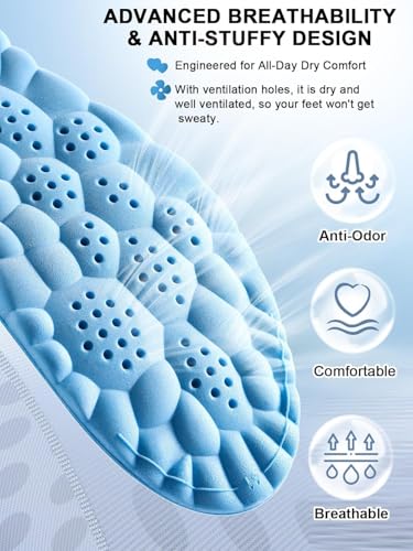 Image of 4D Cloud Insoles for Men and Women, Arch Support Insoles, Memory Foam Insoles, Shock Absorption and Cushioning Sports Shoe Insoles (Blue, X (Men 9-10 /Women 10-11))