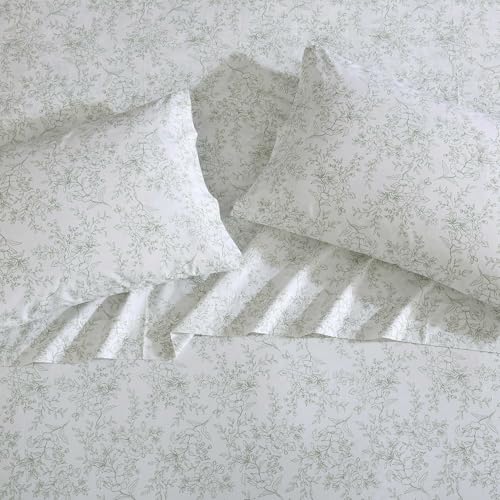 Image of Stone Cottage - Full Sheet Set, Premium Cotton Percale Bedding Set, Crisp & Cool, Floral Bedding Set (Hawley Floral Green, Full)
