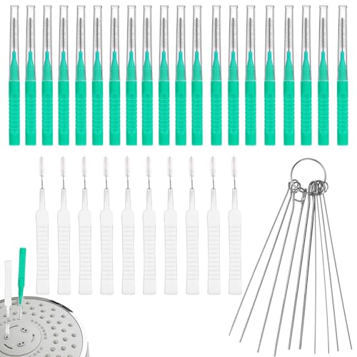 40pcs Shower Head Cleaner Tools, 2 Designs Shower Head Cleaning Brushes Multi-Size Showerhead Cleaner Picks Anti-Clogging Cleaning Brush for Bathroom Small Hole Gap Nozzle Window Slot (Green)