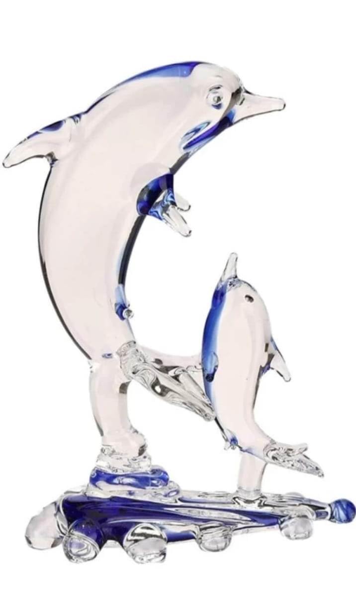 Playing Dolphin Pair Figurine Glass Crystal Clear Showpiece Decorative Showpiece