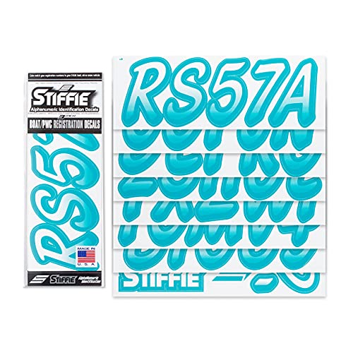 Image of STIFFIE Whipline White /Aqua 3 inch Boat & PWC Registration Decals • Numbers Letters Stickers
