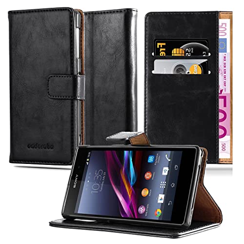 cadorabo Coque pour Sony Xperia Z en Noir DE Jais - Housse Protection avec Fermoire Magnétique, Stand Horizontal et Fente Carte - Portefeuille Etui Poche Folio Case...