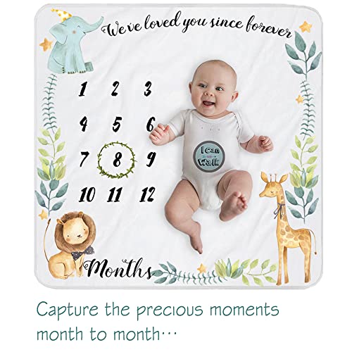 Safari-Baby-Milestone-Blanket-for-Boy-Girl-Gift-for-Baby-Shower-Photo-Blanket-Wreath-12-Stickers-Included-Soft-Flannel-Elephant-Lion-40x-40 Safari Baby Milestone Blanket for Boy Girl Gift for Baby Shower Photo Blanket Wreath 12 Stickers Included Soft Flannel Elephant Lion 40x 40