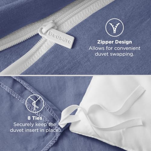Image of Bedsure Slate Blue Duvet Cover Queen Size - 3 Pieces Prewashed Extra Soft Bedding Set, Includes 1 Duvet Cover 90x90 Inches with Zipper Closure & 2 Pillow Shams, Comforter Not Included | Ultra Soft, Relaxed Texture, 90 inchx90 inch Breathable Comfort, Hidden Zipper, 8 Corner Ties, Easy Care, OEKO-TEX, Year-Round Use