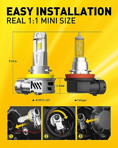 Image of AUXITO H11 LED Bulbs, 60000LM 900% Super Bright, 60000+ Hours Life Service, 6500K Cool White, 1:1 Mini Size Wireless H8 H9 Fog Light Halogen Replacement, Plug & Play, Pack of 2