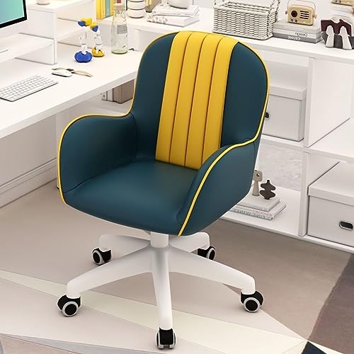 Modern PU Leather Home Office Desk Chair with Arms Swivel Rolling Computer Gaming Chair for Office Study Bedroom Upholstered Task Chair (Blue)